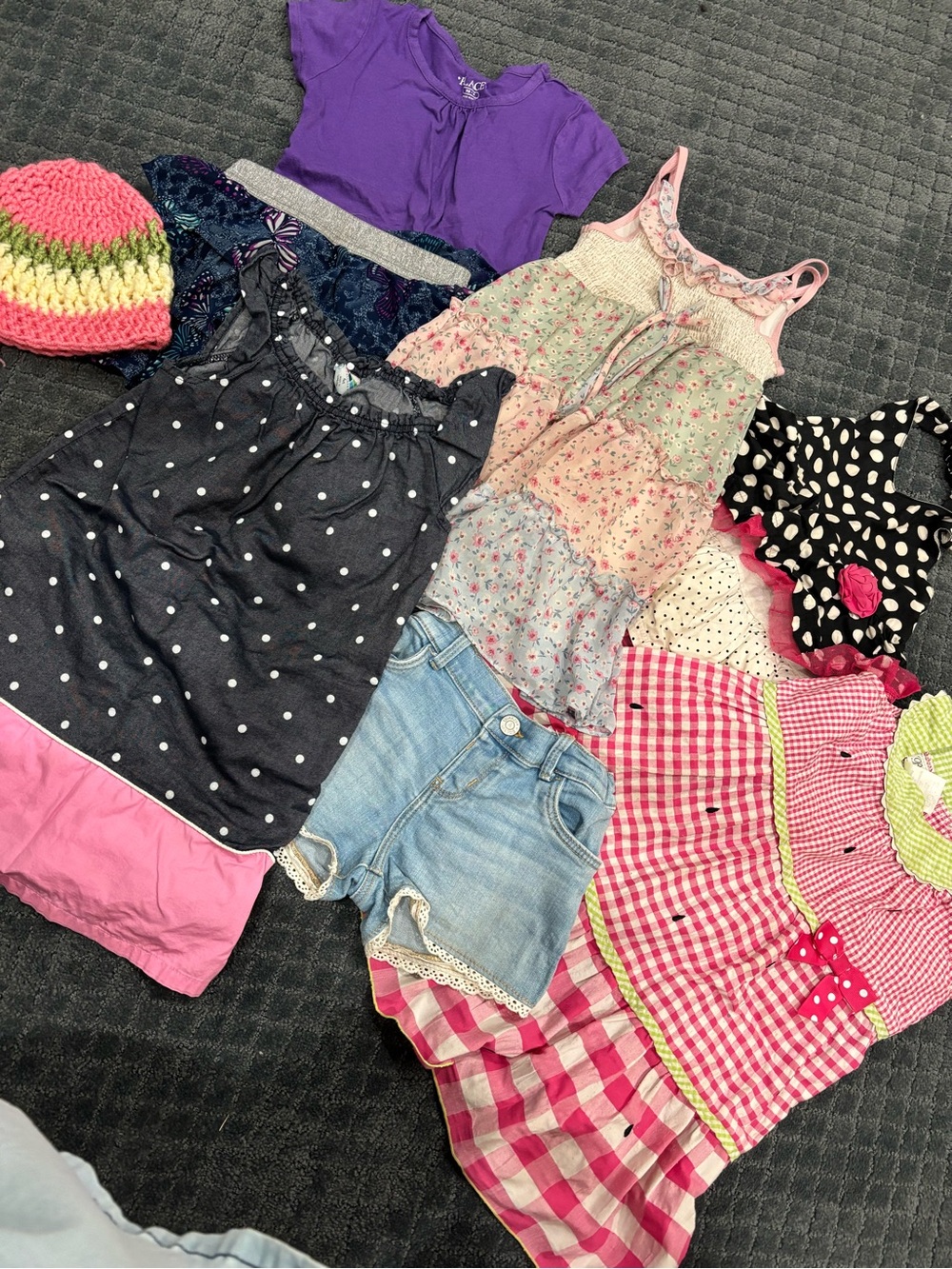 Girls Pink Gingham & Floral Dress Set - Unbranded